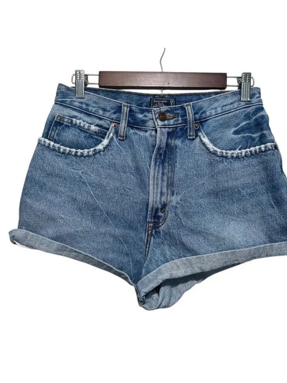 High-Rise Rolled Hem Denim Shorts - Blue
